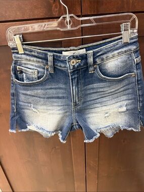 KanCan Blue Distressed Frayed Hem Denim Shorts